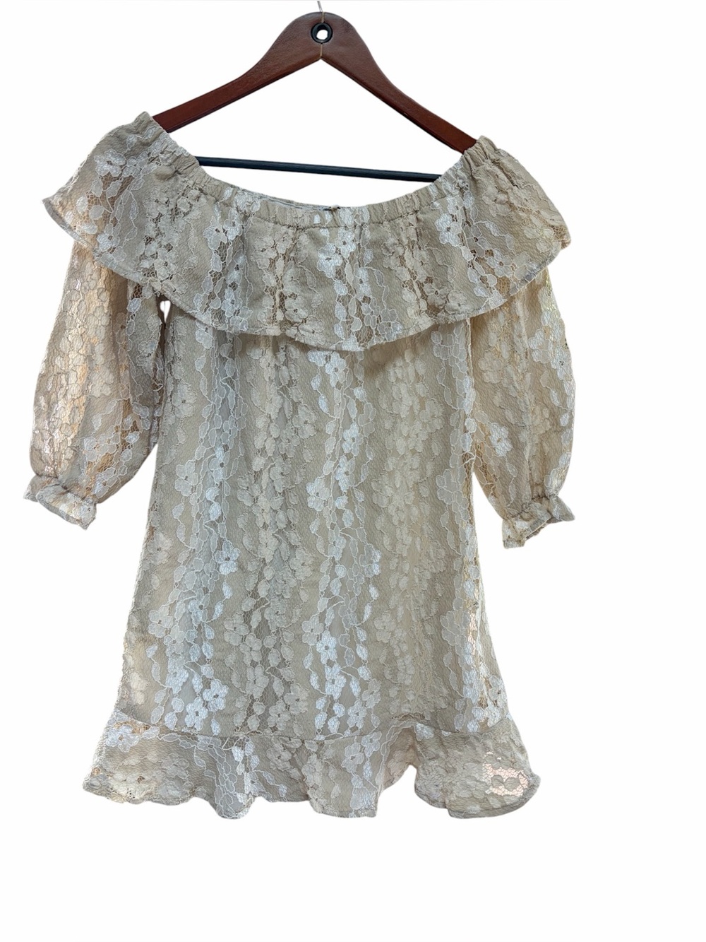 English Factory Lace Mini Dress Small Ivory Off Shoulder Ruffle Romantic
